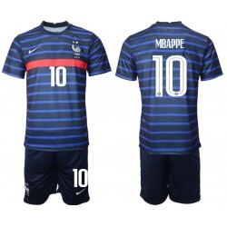 Camisola França Kylian Mbappé 10 Criança Equipamento Primeiro Euro 2020 Manga Curta